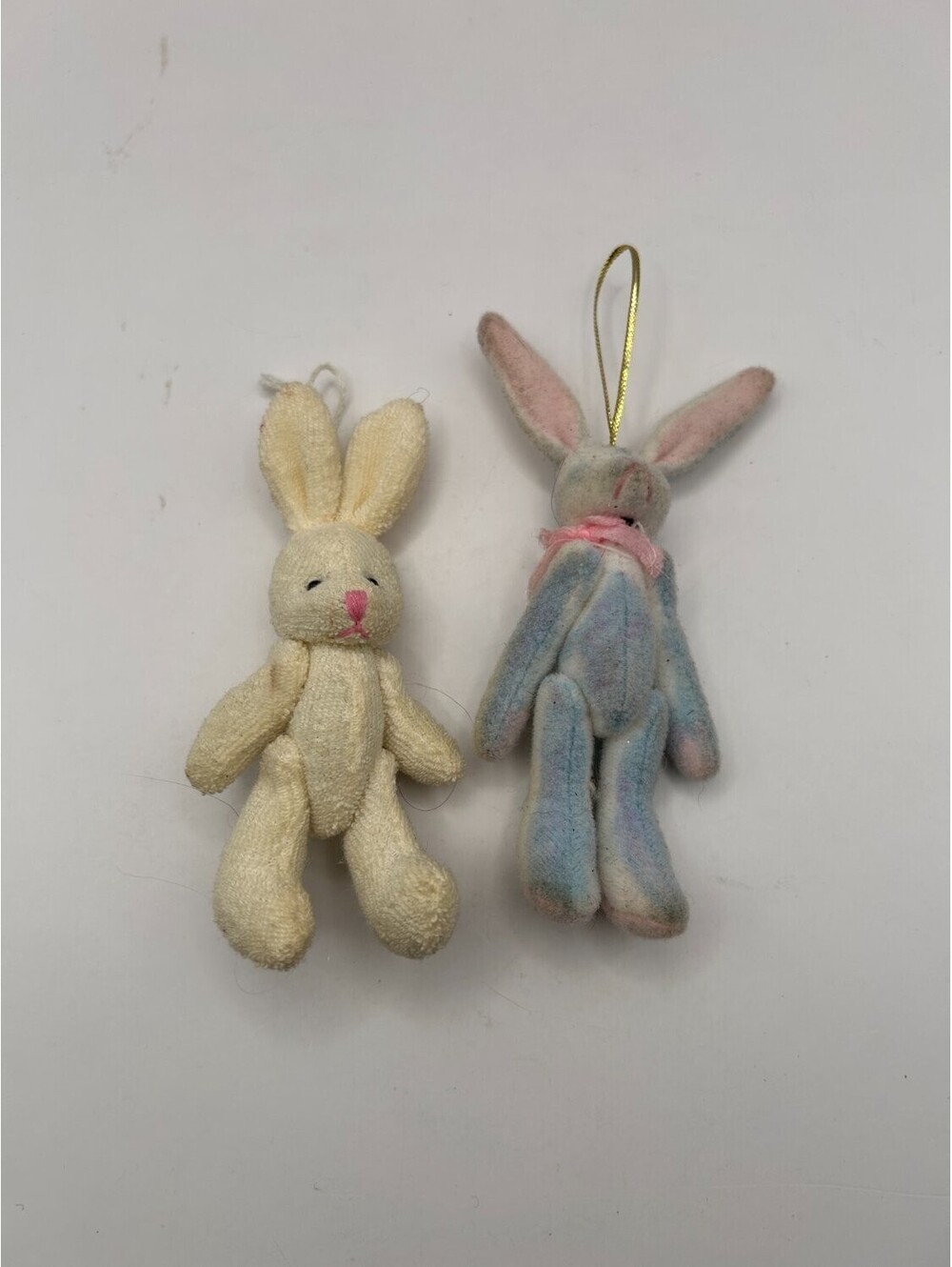 Vintage Miniature Plush Jointed Bunny Rabbit Ornaments Easter Lot of 2